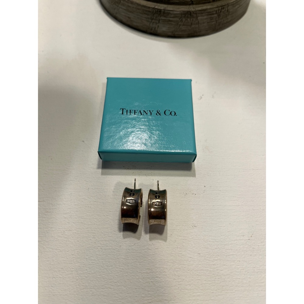 Tiffany & Co 1837 Hoop Earrings Sterling Silver 925 Hinged Snap . Retired/vintag